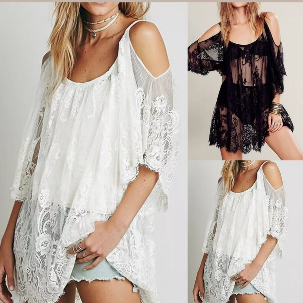 🌺 White Lace Top Cover Up